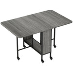 Table pliante de cuisine extensible salle à manger sur roulettes jusqu'à 6 personnes étagère intégrée, 6 roues, Gris