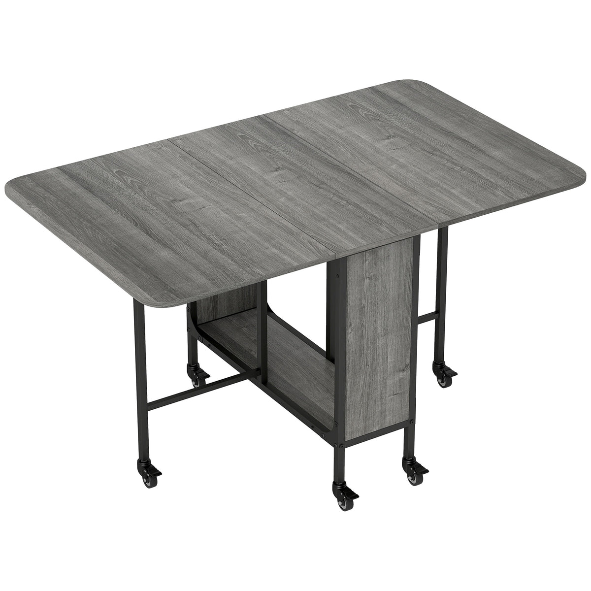 Table pliante de cuisine extensible salle à manger sur roulettes jusqu'à 6 personnes étagère intégrée, 6 roues, Gris