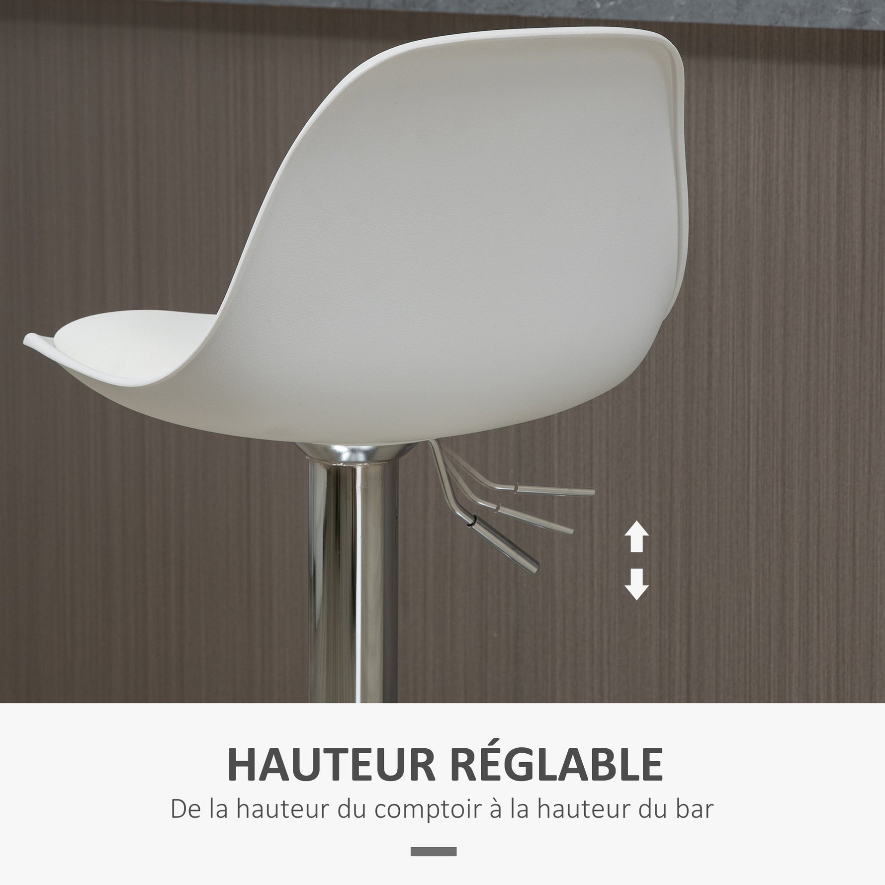 Lot de 2 tabourets de bar chaise haute cuisine avec dossier et repose-pieds, hauteur réglable, 41x42x82-104cm, blanc