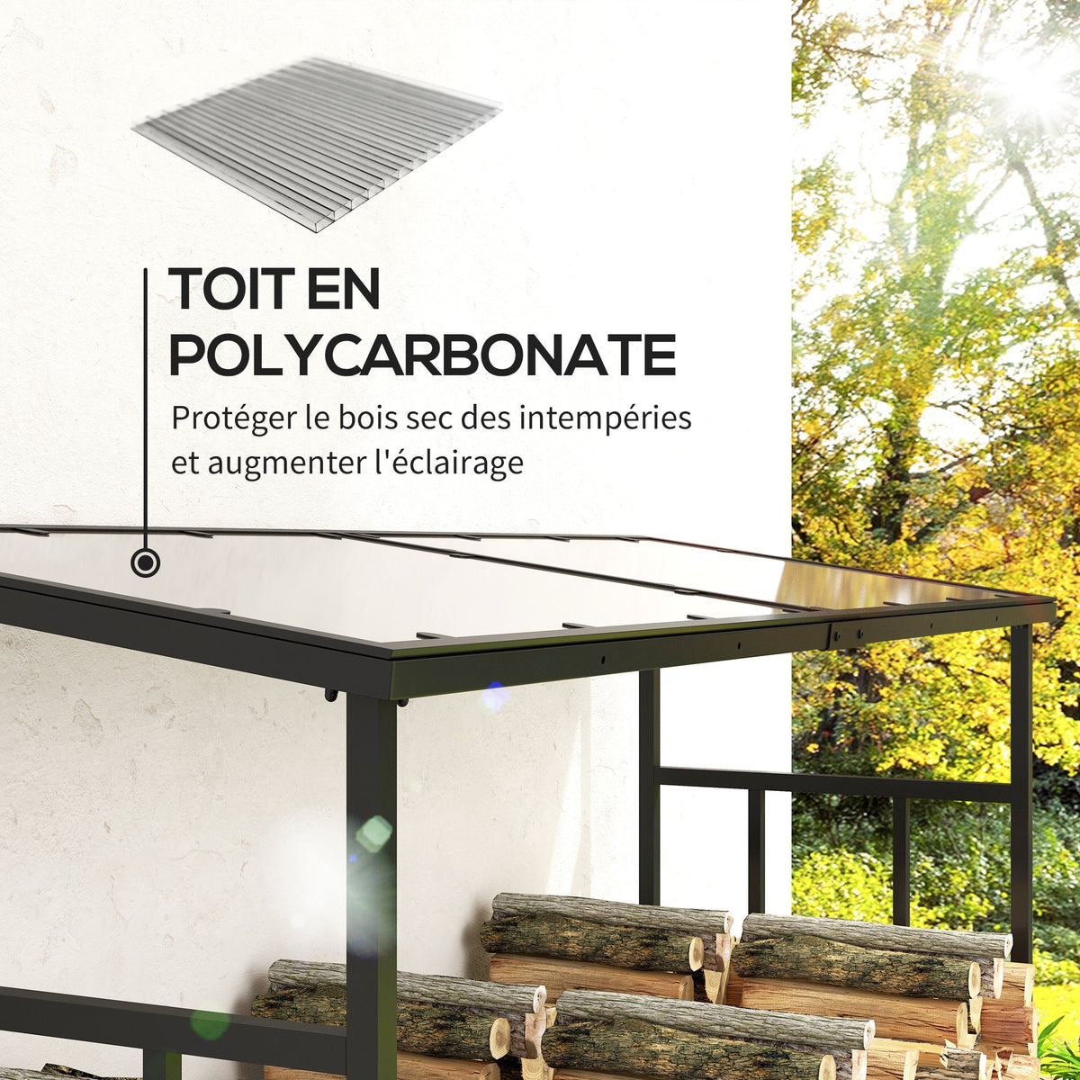 Abri-bûches range-bûche extérieur charge maximale 2000 kg avec housse de protection imperméable 185 x 62 x 184 cm noir