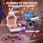 Silla gaming con soporte lumbar, altura ajustable, respaldo reclinable, orejas de conejo y reposacabezas, rosa