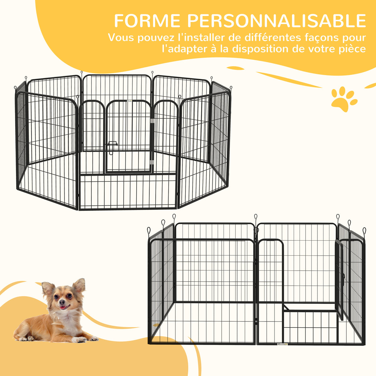 Luxe parc enclos modulable acier époxy porte verrouillable pour chiens, lapins, rongeurs, petits animaux, intérieur et extérieur 80 x 80 cm noir