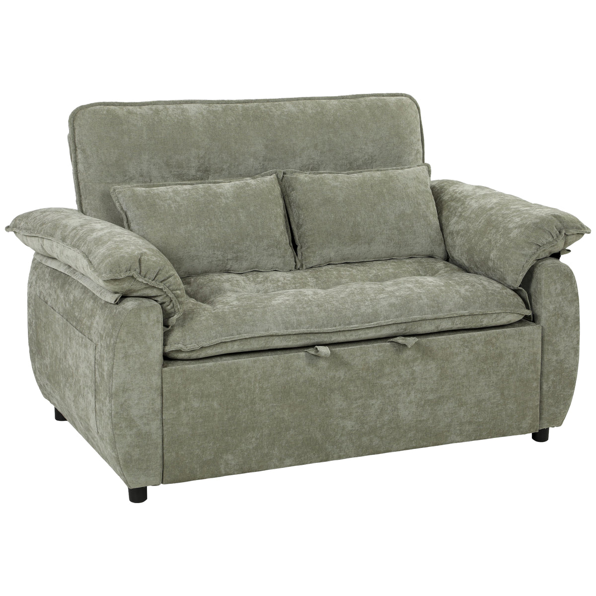 Canapé Convertible 2 Places, Canapé-Lit 3 en 1 Velours 137 cm, Dossier Réglable, Assise Large, 2 Oreillers, Vert