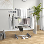Séchoir à linge étendoir pliable ailes latérales utilisation intérieure et extérieure 3 niveaux 142 x 55 x 152 cm gris
