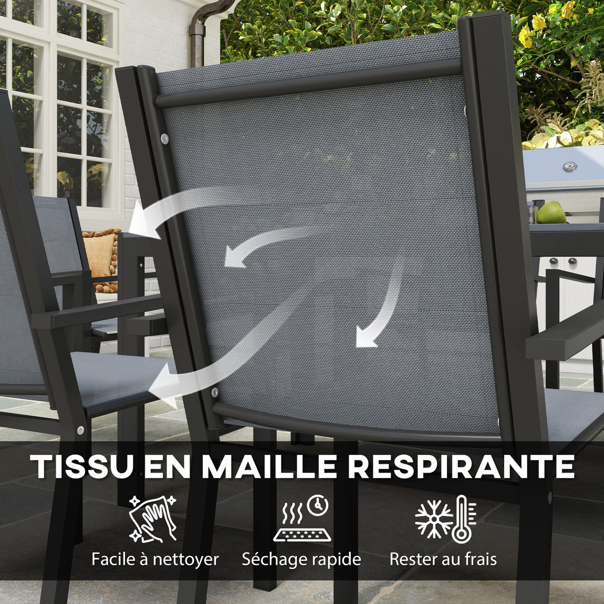 Ensemble de salle à manger de jardin pour 6 personnes salon de jardin extérieur cadres en acier chaises empilables gris