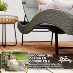 Chaise longue en résine tressé, bain de soleil avec dossier réglable 5 positions et appui-tête, 198 x 61 x 44 cm, gris