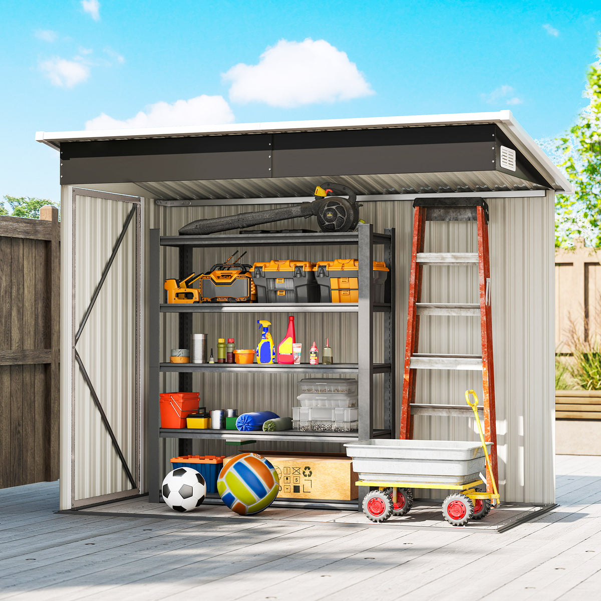 Abri de jardin en métal cabane jardin extérieure triple porte verrouillable toit incliné aérations 234x132x185cm gris