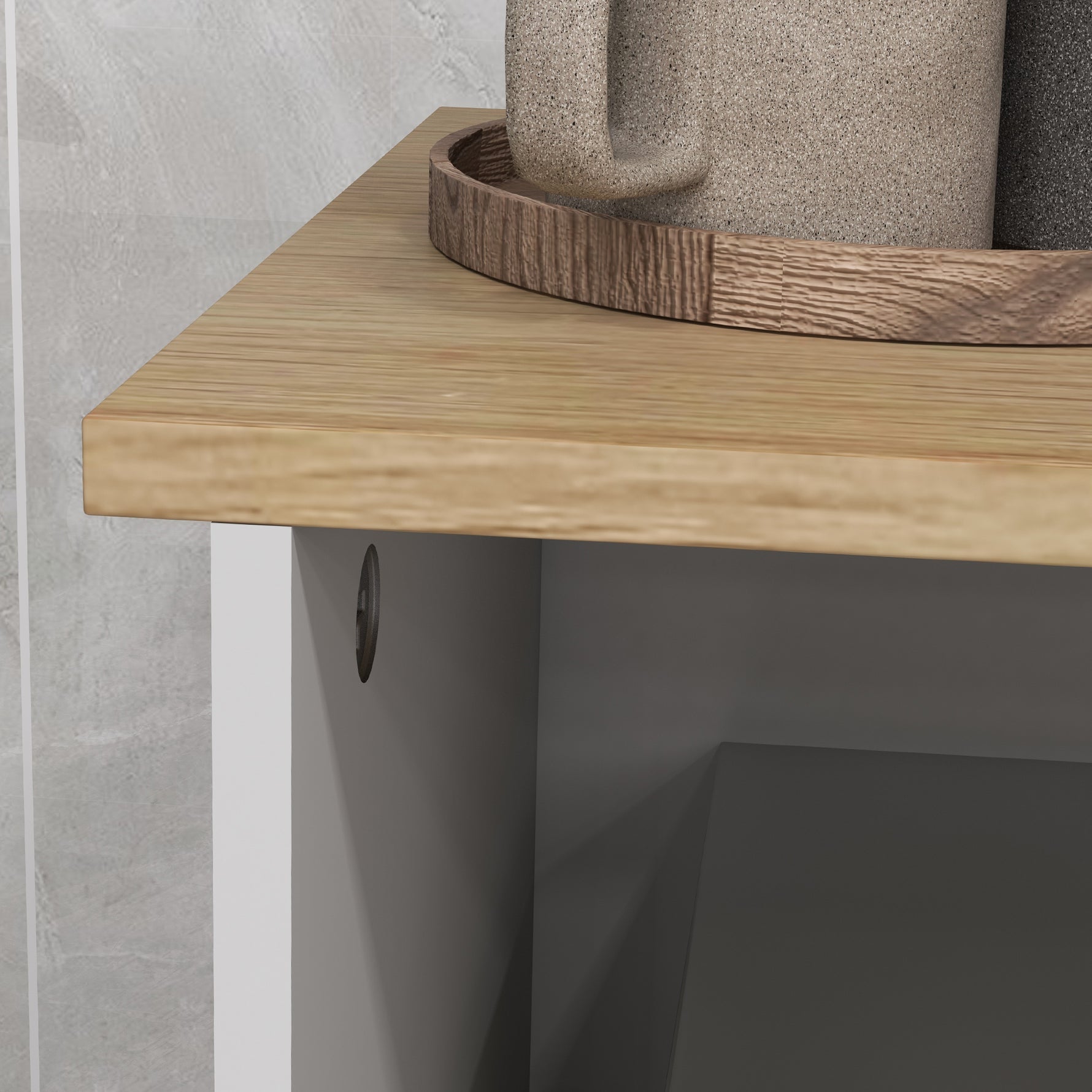 Meuble armoire micro-ondes pour cuisine avec 1 niche, 3 portes passe-câbles 80 x 35 x 97 cm blanc et aspect bois