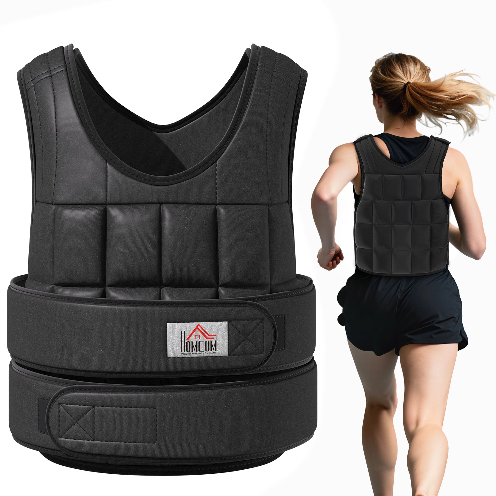 Gilet Lesté Réglable Veste Lestée 20 Kg Max. Poids Amovibles Entrainement Musculation Exercice Boxe Oxford Noir