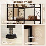 Bibliothèque d'angle à 6 niveaux, meuble de rangement en métal pour salon, chambre, bureau, 60x60x200cm, brun rustique
