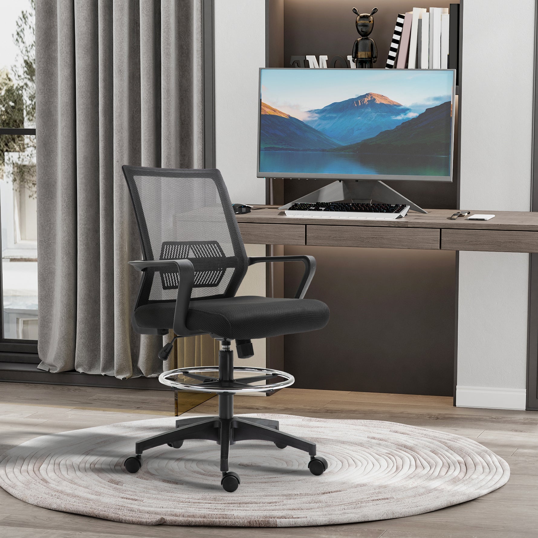 Fauteuil de bureau chaise de bureau assise haute réglable dim. 64L x 59l x 104-124H cm maille respirante noir