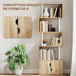 Bibliothèque à 5 niveaux, meuble de rangement avec étagères et placard double porte, 60 x 23,8 x 179,2 cm, bois naturel