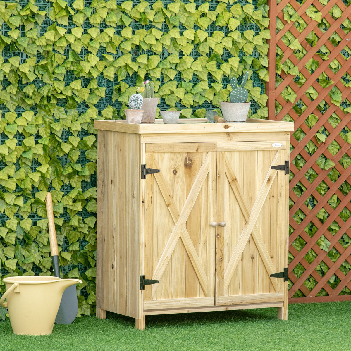 Armoire de jardin armoire de rangement de jardin plateau en métal galvanisé en bois massif 80 x 45 x 92 cm bois naturel