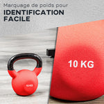 Kettlebell 10 kg en métal poids pour entraînements avec poignée antidérapante et fond plat 19x12x22cm rouge et noir