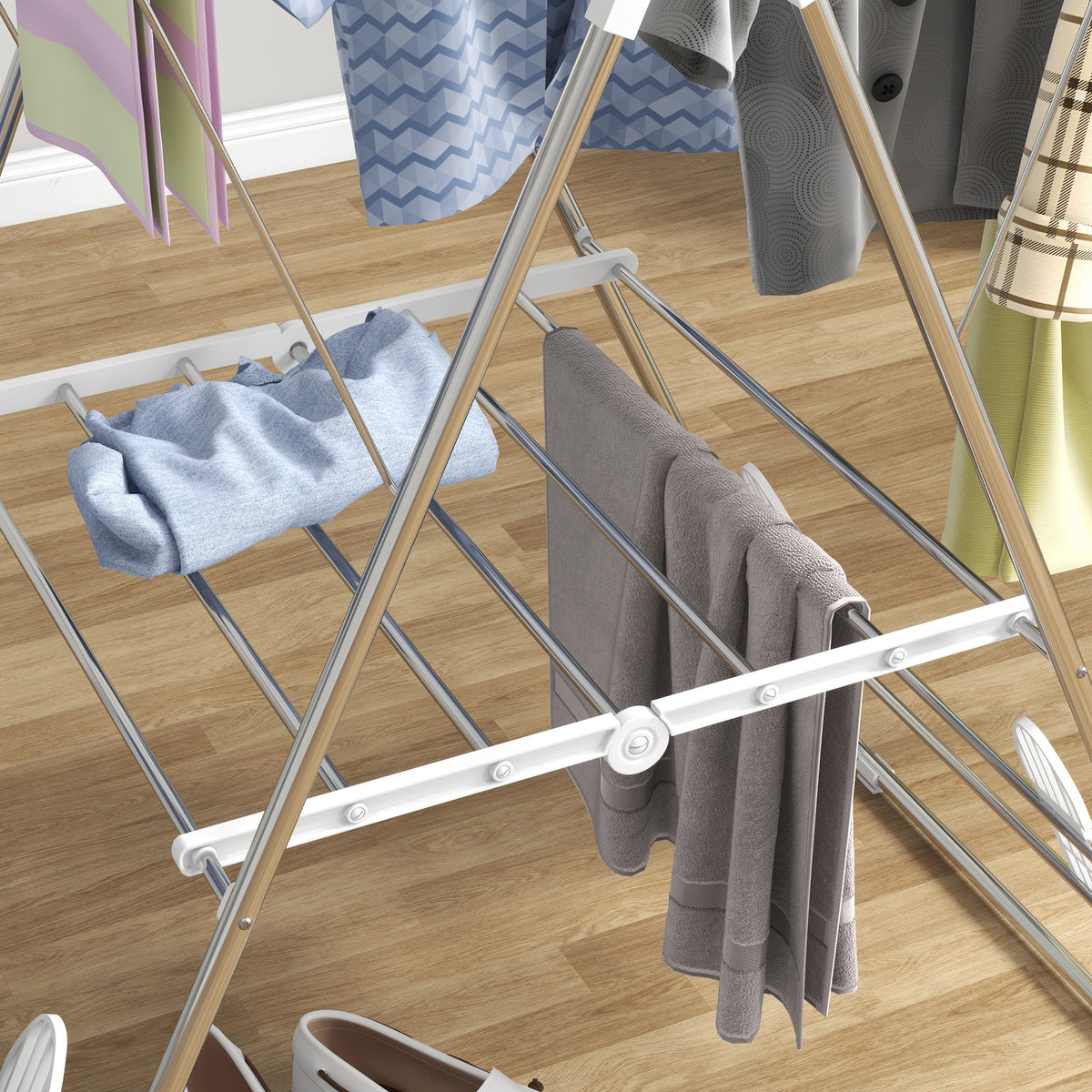 Séchoir à linge sur pieds pliable étendoir 2 niveaux ajustables dim. 148L x 60,5l x 98H cm