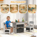 Ensemble table et 2 chaises enfant avec 6 tiroirs amovibles, pour fille garçon 3-8 ans, gris