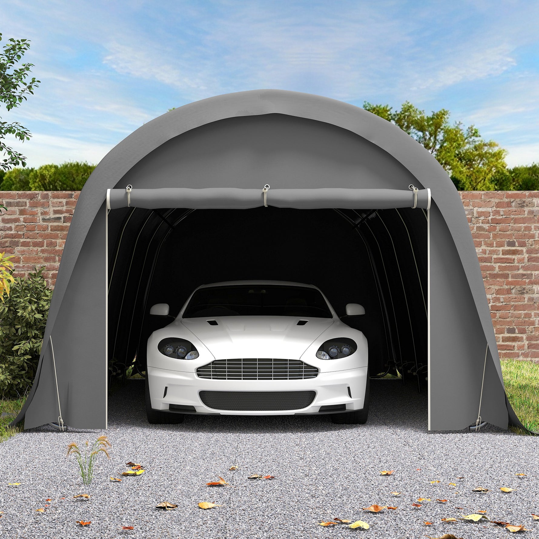 Carport tente de garage 3,6 x 7,2 m abri voiture extérieur tente de stockage avec parois latérales amovibles, gris foncé