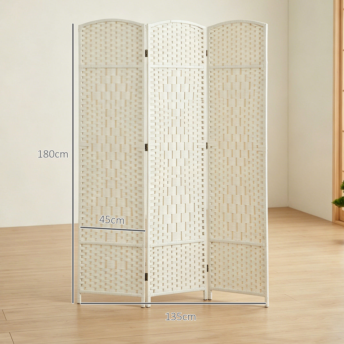 Paravent intérieur en bois 3 panneaux séparateur de pièce pliable pour salon chambre 135 x 180 cm blanc