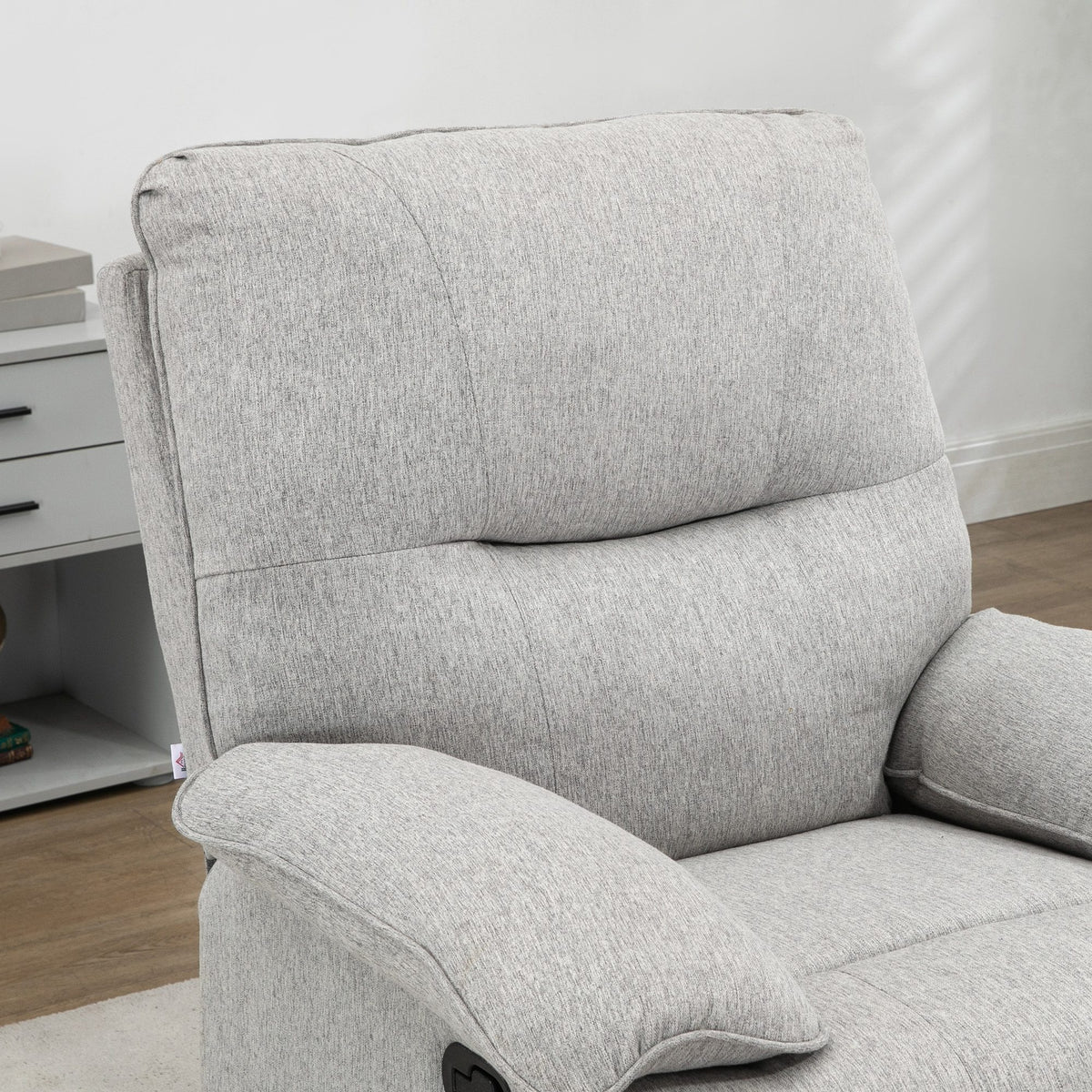 Sillón de relax reclinable manualmente con reposapiés ajustable, tejido efecto lino gris claro