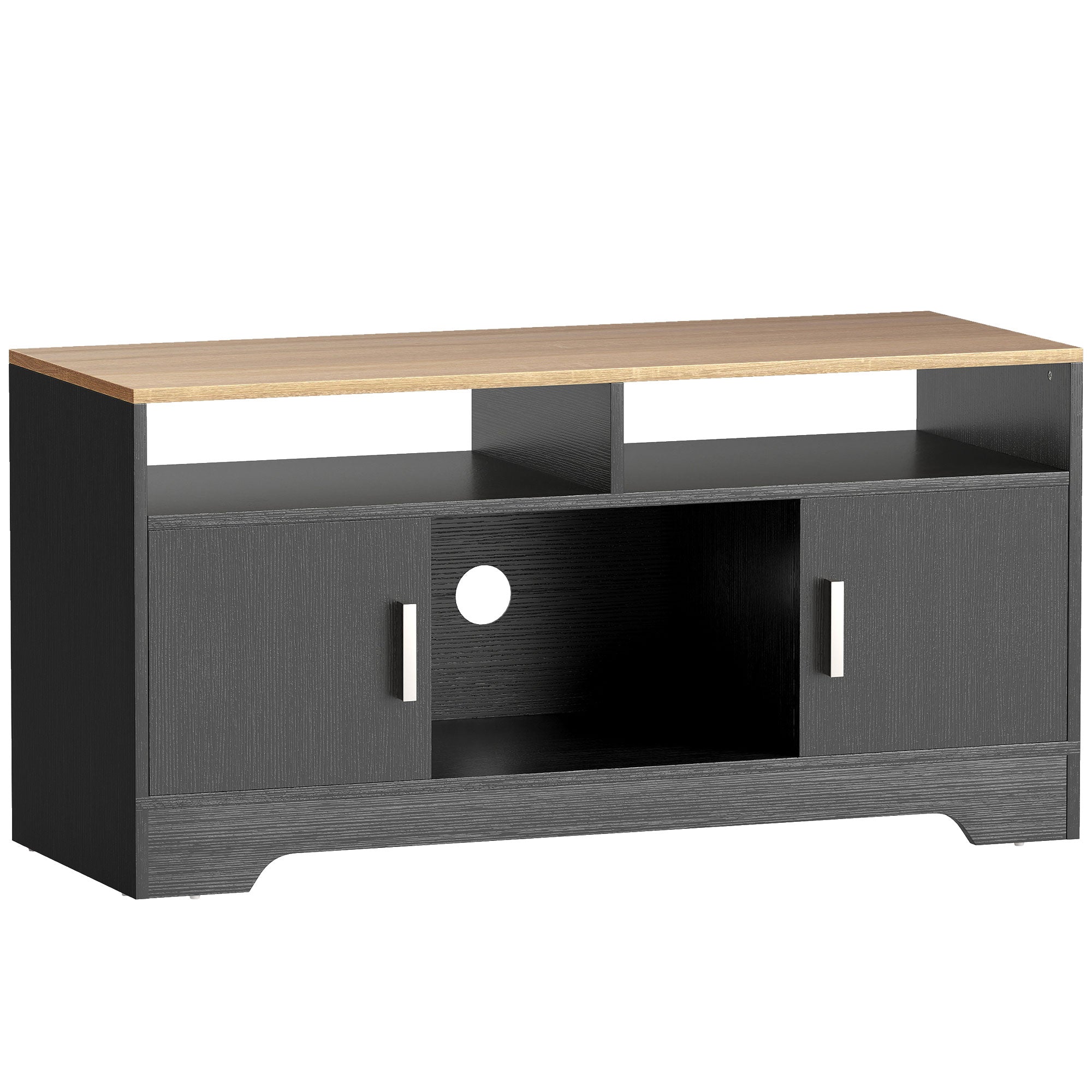 Meuble TV banc TV en bois avec 2 niches 2 armoires à porte une armoire ouverte 105 x 40 x 52 cm effet bois noir