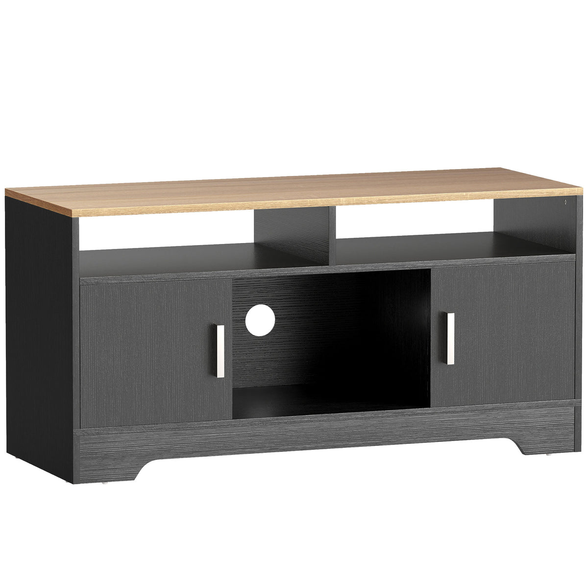 Meuble TV banc TV en bois avec 2 niches 2 armoires à porte une armoire ouverte 105 x 40 x 52 cm effet bois noir
