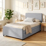 Lit gigogne 90 x 190 cm, cadre de lit simple/double avec sommier à lattes en bois, tête et pied rembourrés, gris clair