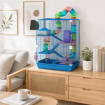 Cage pour hamster rongeur 4 étages avec tunnels mangeoire roue maison échelles 46 x 30 x 58 cm bleu