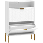Meuble à chaussures 16 paires, armoire à chaussures étroite avec 2 tiroirs rabattables, compartiment ouvert, blanc