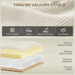 Canapé 3 places en velours côtelé 218 cm, canapé salon,  coussins à ressorts, larges accoudoirs, 2 coussins, beige