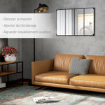 Miroir mural verrière rectangulaire style industriel, horizontal ou vertical avec 4 crochets, en métal noir 109 x 69 cm