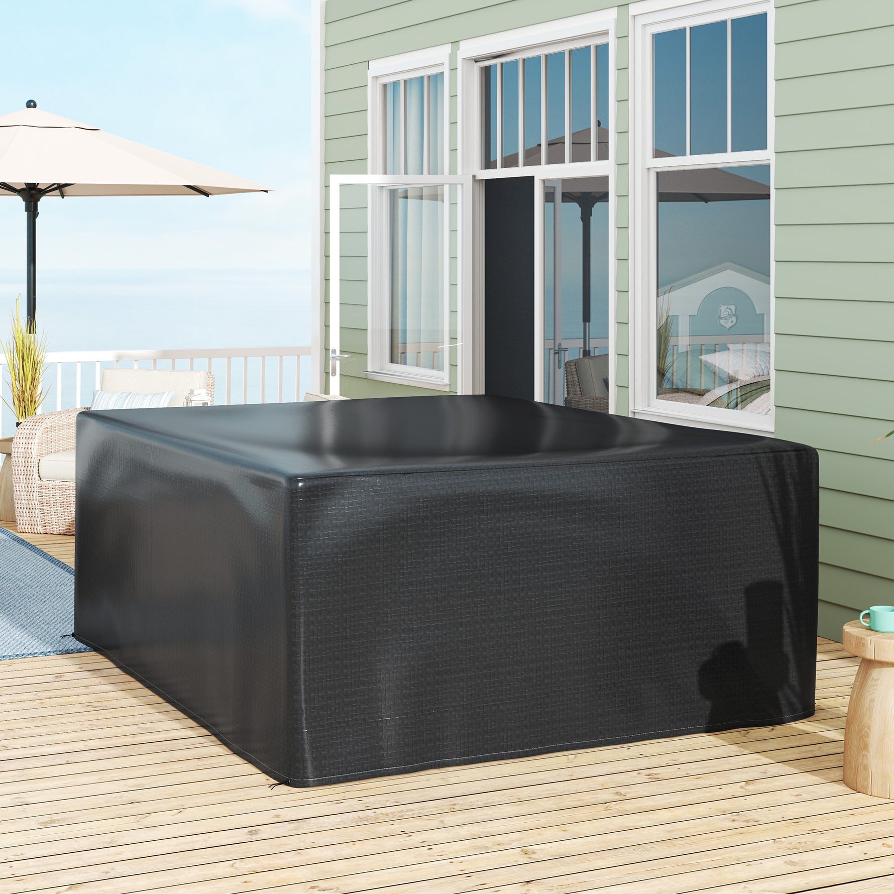 Housse salon de jardin extérieure bâche de protection extérieure anti-UV  en polyéthylène 235 x 190 x 90 cm noir
