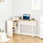 Bureau d'Angle avec 2 Tiroirs, 120 x 60 cm, Bureau en L avec 3 Compartiments Ouverts, Table Informatique pour Étudier, Travailler, Chambre, Maison, Chêne Clair