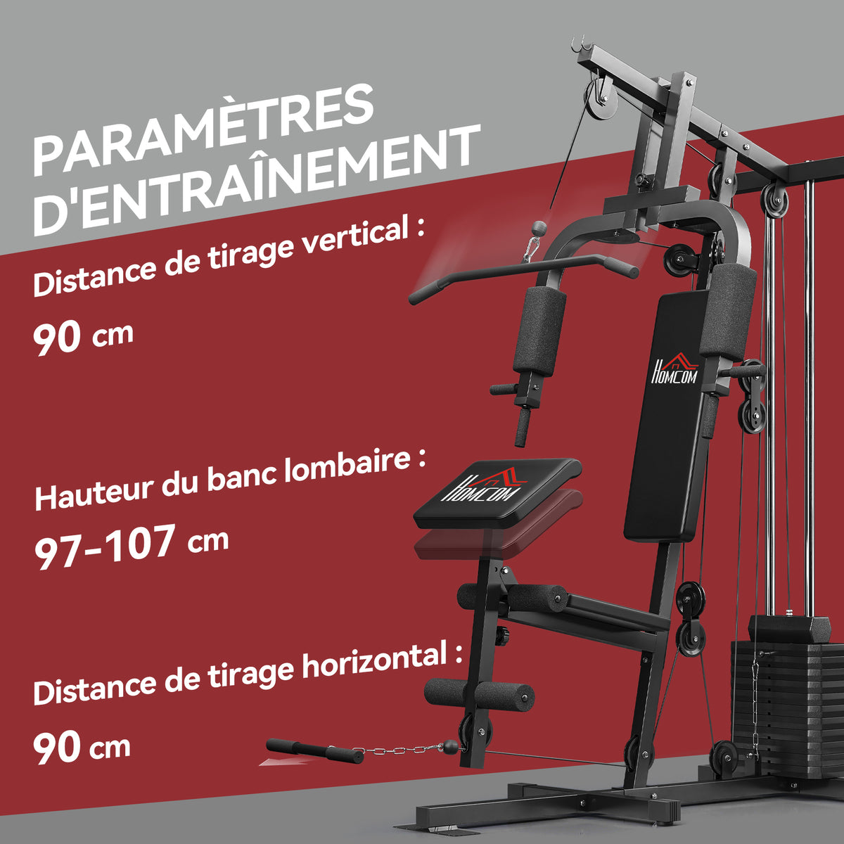 Stazione Multifunzione con Pacco Pesi da 65 kg, Doppia Carrucola, Nero