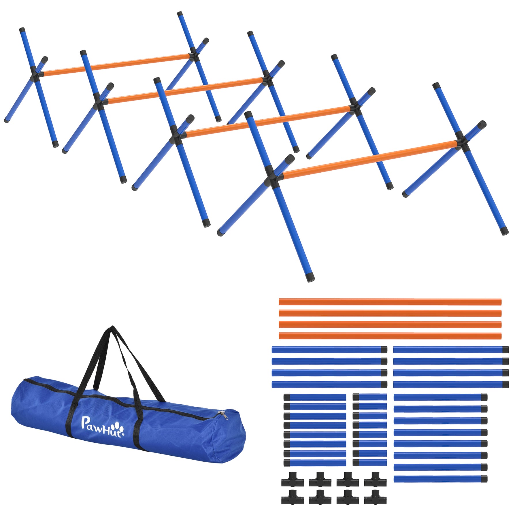 Kit d'équipement d'agilité pour chien, kit d'agilité pour chien portable avec hauteur réglable, sac de transport, orange