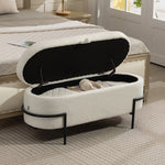 Banc de rangement, banc coffre de rangement en tissu bouclette avec couvercle relevable et pieds en acier, crème