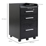 Caisson de bureau rangement bureau sur roulettes 3 tiroirs 1 verrouillable 1 trieur dossiers en bois noir