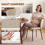 Juego de 2 sillas de comedor con asiento tapizado en tela efecto lino, patas de acero estable, diseño moderno, color crema