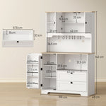 Buffet Haut Cuisine, Armoire Cuisine avec 3 Portes, 2 Tiroirs, Plan de Travail, Compartiments Ouverts, Blanc