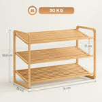Étagère à chaussures en bambou à 3 niveaux, porte-chaussures capacité 12 paires, 76x33x50,8cm, bois naturel