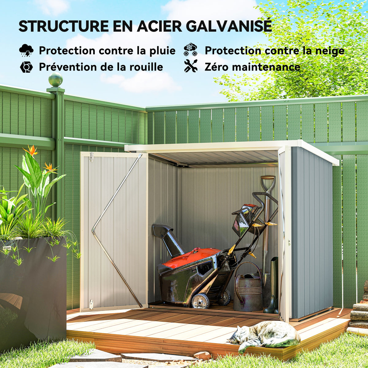 Abri de Jardin cabane de jardin 1,09 m² 2 Portes verrouillables 147 x 86 x 134 cm tôle d'acier Gris clair Blanc