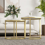 Lot de 2 tables basses tables d'appoint gigognes encastrables structure en acier et plateau en bois aspect marbre or