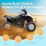 Quad électrique enfant 6 V, vitesse de 2,8 km/h, phares LED, klaxon, poignée et selle ergonomique, noir