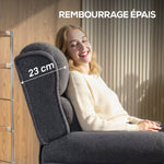 Fauteuil relax inclinable en polaire Teddy, fauteuil de relaxation avec repose-pieds extensible, assise rembourrée, gris