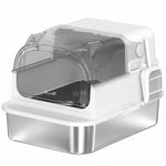 Lettiera per Gatti in Acciaio Inox con Coperchio 3 in 1 Bordi Alti Paletta e Sacchetti Antiodore XL 70x50x46cm Bianco