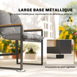 Salon de jardin 3 pièces 2 places avec 2 fauteuils 1 table basse, plateau en verre trempé et coussins, gris