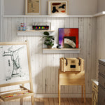 Lot de 2 étagères murales de 80 cm, étagères flottantes pour salon, entrée, chambre et cuisine, blanc et bois naturel