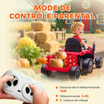 Tracteur électrique enfants avec remorque amovible, voiture électrique enfants, télécommande 2,4G, 139x58x55cm, rouge