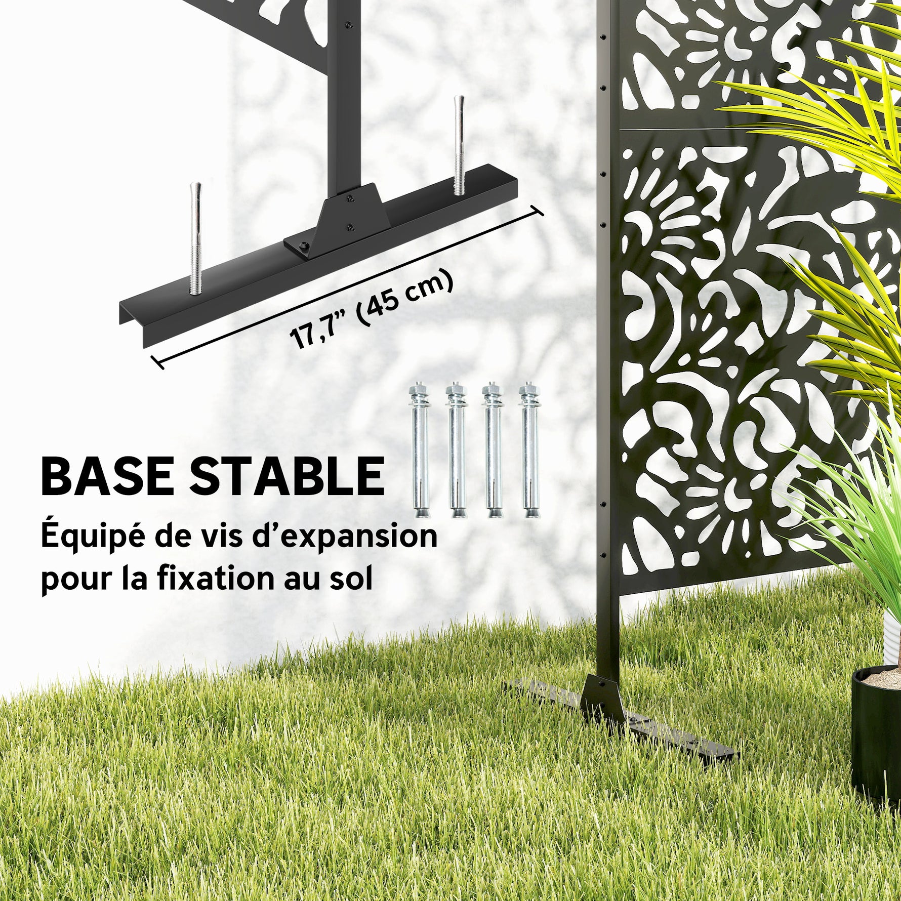 Panneau Brise Vue décoratif Extérieur Claustra Décoratif Jardin 3 Panneaux à motif floral Acier 122 x 45 x 198 cm Noir