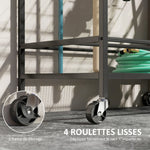 Organiseur d'outils de jardin, support à outils de jardin 54 emplacements 5 crochets en acier sur roues 3 niveaux noir