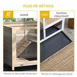 Cage à lapin clapier sur roulettes petit enclos animaux en bois massif 2 étages toit ouvrant plates-formes 91,5 x 53,3 x 73 cm bois naturel